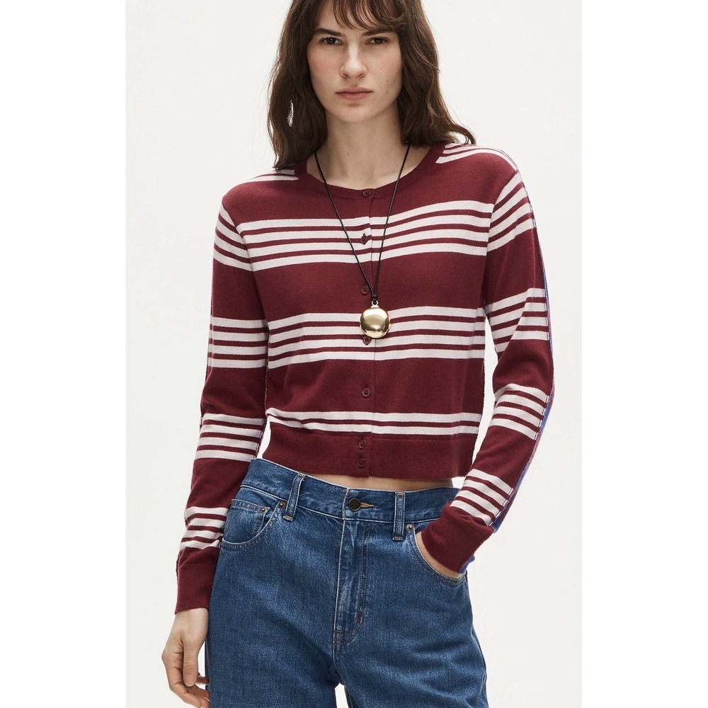 J CREW M Featherweight cashmere cardigan in mixed stripe CT936